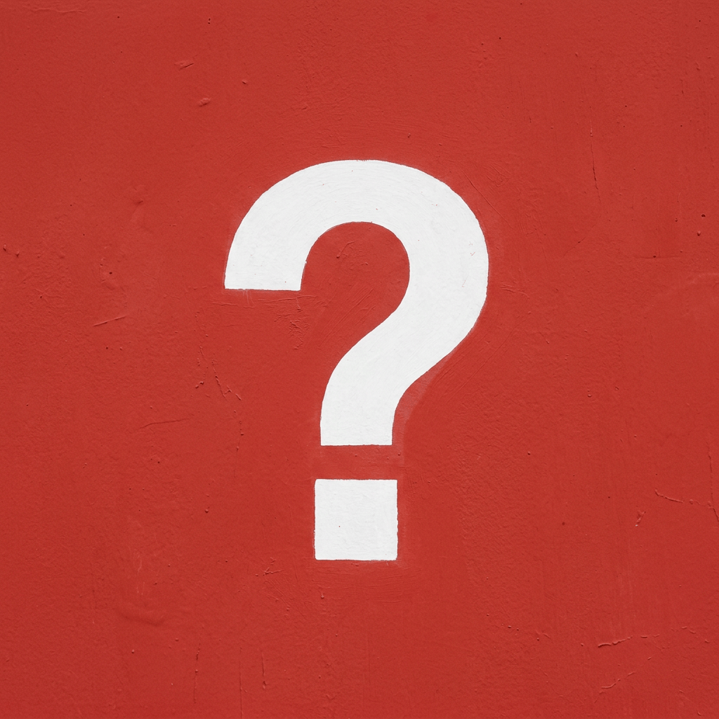 White question mark on a textured red background